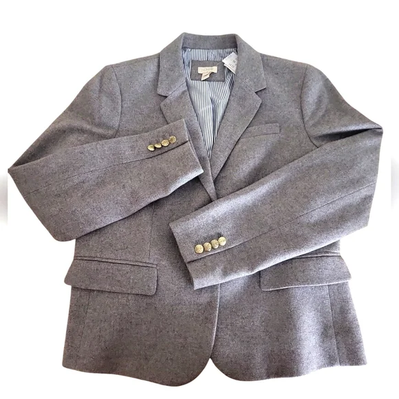 J. Crew Heather Gray Flannel Wool Blend Schoolboy Blazer Jacket Size 14 NWT - Picture 5 of 9